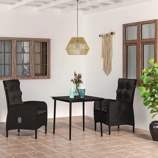 vidaXL 3-delige Tuinset met kussens zwart, foto 2