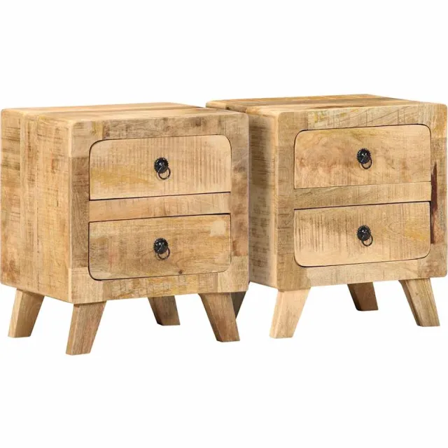 vidaXL Nachtkastje 2 st 40x32x46 cm massief hout ruw mangohout Bruin