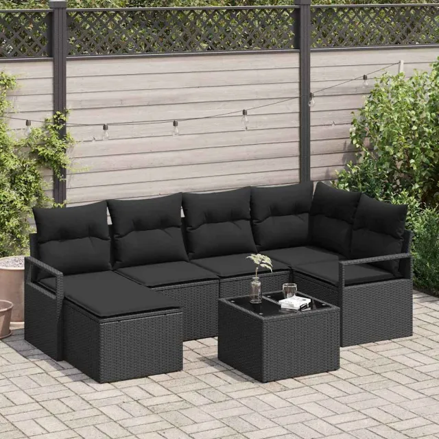 vidaXL Bankstel 7 st Zwart poly rattan, foto 2