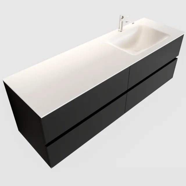 Boss & Wessing Badkamermeubel Solid Surface BWS Oslo 150x45 cm Mat Zwart Urban Rechts (1 kraangat, 4 lades)