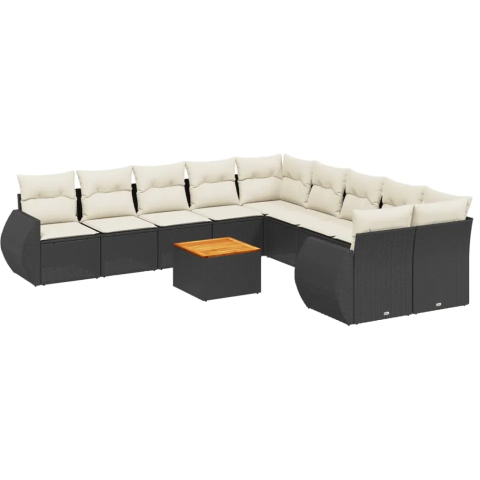 vidaXL 11-delige Loungeset met kussens poly rattan zwart, foto 3