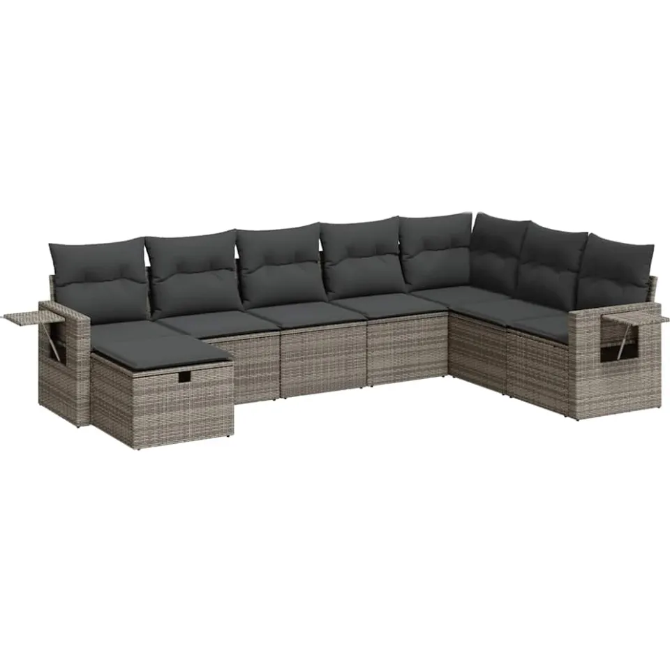 vidaXL 8-delige Loungeset met kussens poly rattan grijs, foto 3