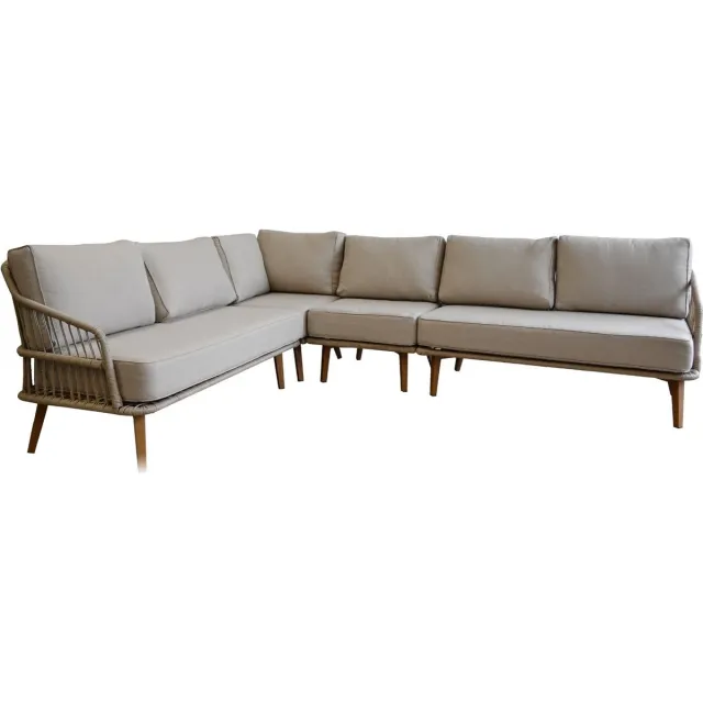 4 Seizoenen Tuinmeubelen Hoek loungeset Isabel | 3-delig | 5 personen | Sand/Black | Rope & aluminium Sand, Black