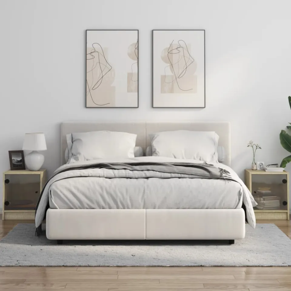 vidaXL Nachtkastjes met glazen deuren 2 st 35x37x42 cm sonoma eiken, foto 3