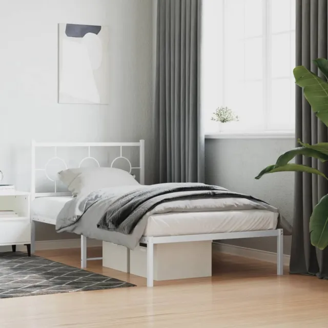 vidaXL Bedframe met hoofdbord metaal wit 100x190 cm