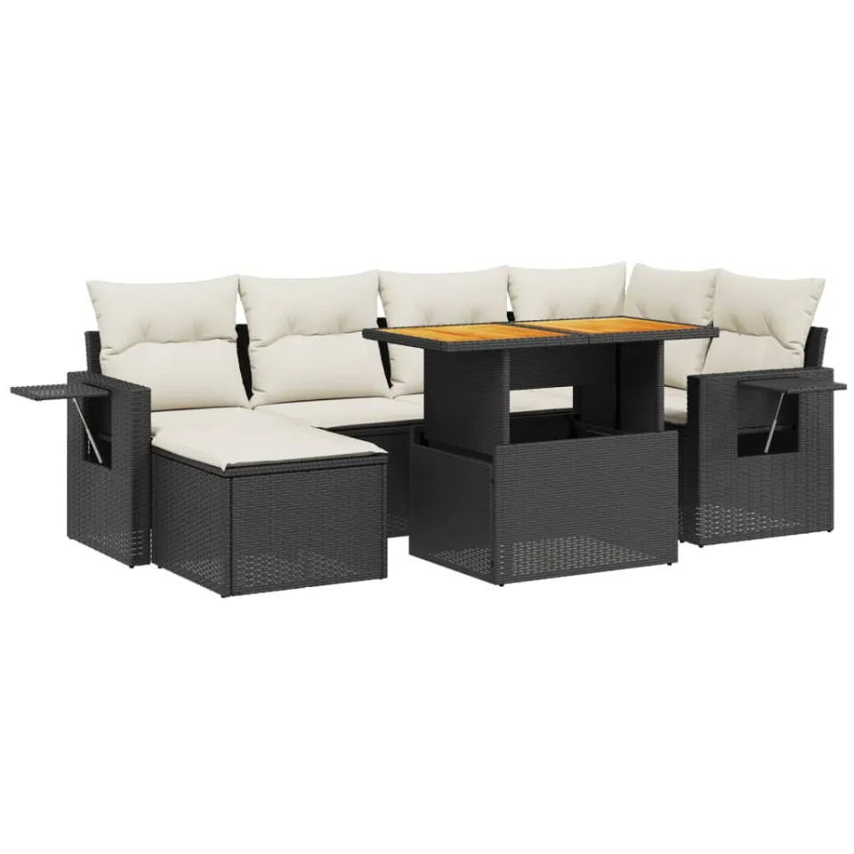 vidaXL 7-delige Loungeset met kussens poly rattan zwart