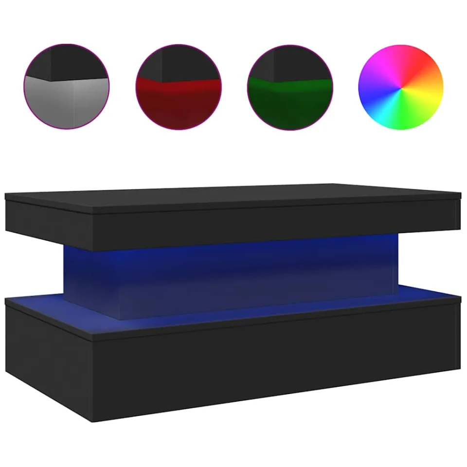 vidaXL Salontafel met LED-verlichting 90x50x40 cm zwart, foto 3