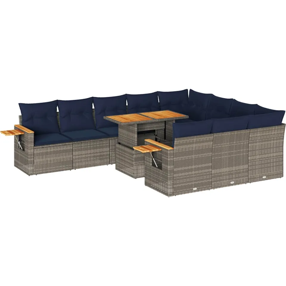 vidaXL 11-delige Loungeset met kussens poly rattan acacia grijs, foto 3