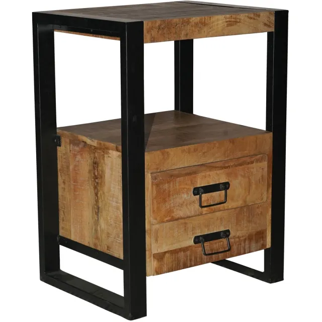 Industrieel In Huis Nachtkastje met lade - Mangohout met Staal - Nachtkastjes Industrieel (Per stuk) - Bijzettafel met opbergruimte - Kastje met lades - 40 cm breed - Houten Kastje & Tafeltje met Laden - Nachtkastje Metaal & Mangohout - (50 cm x 40 cm x 70 cm) Bruin