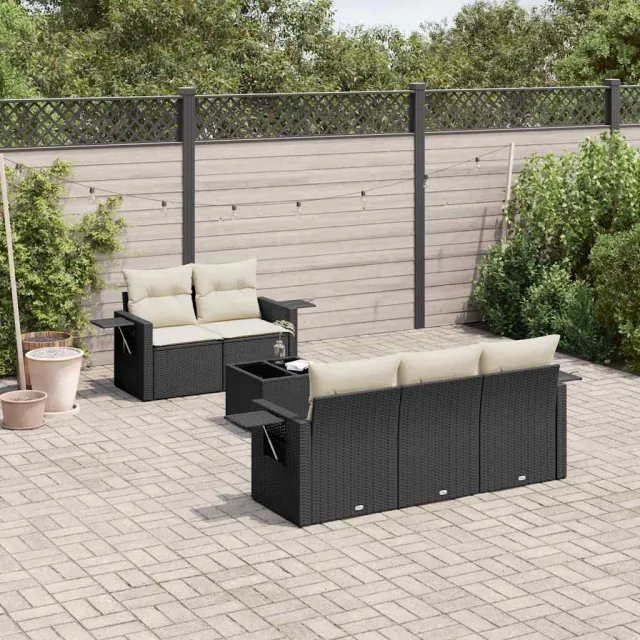 vidaXL 6-delige Loungeset met kussens poly rattan zwart, foto 2