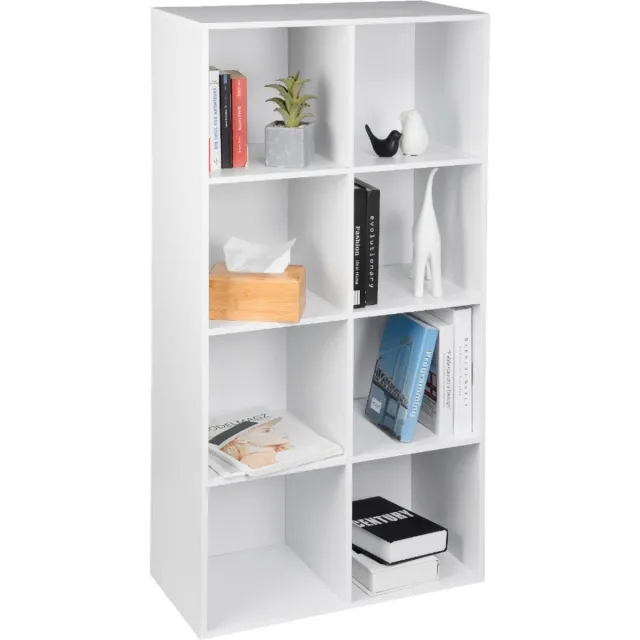 Happyment Boekenkast OPEN - 8 Vakken - Wit - Boekenkast - Boekenrek - Woonkamer, slaapkamer en kinderkamer - Hout - 60 x 29.5 x 121 CM