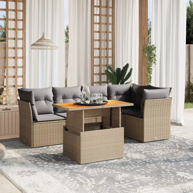 vidaXL 5-delige Loungeset met kussens poly rattan beige, foto 2