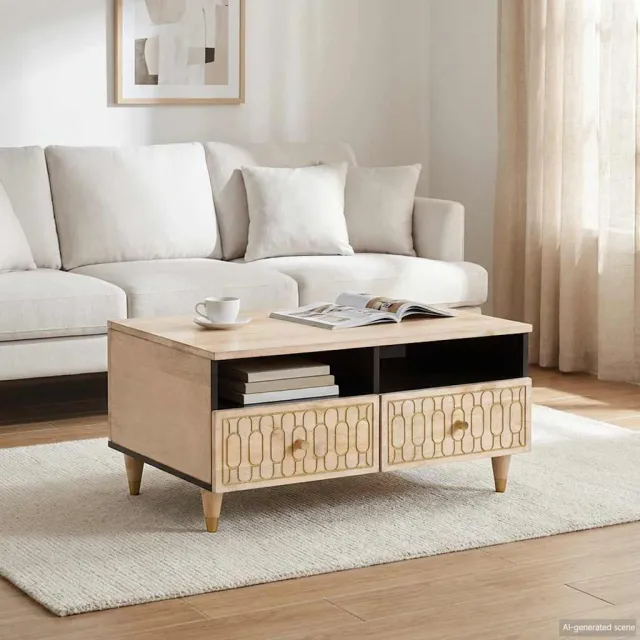 vidaXL Salontafel 80x54x40 cm massief mangohout bruin, foto 2