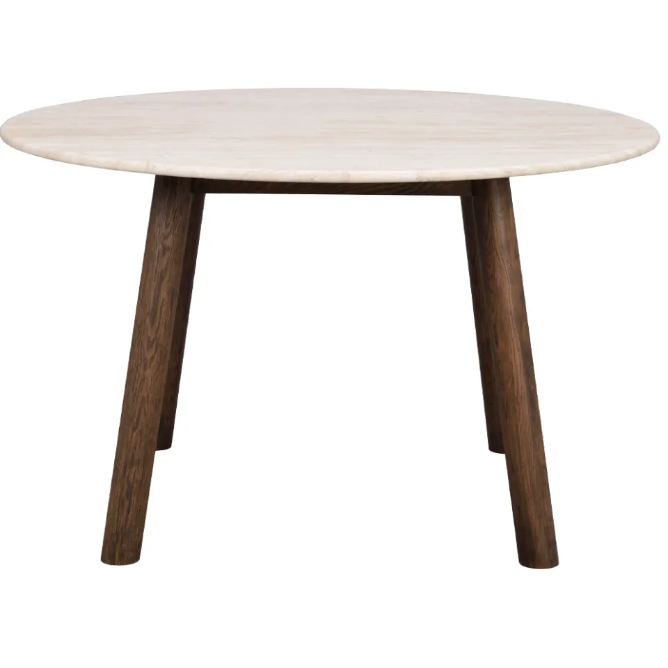 Rowico Home Taransay eikenhouten eettafel donker bruin - met beige travertine tafelblad - Ø125 cm, foto 3