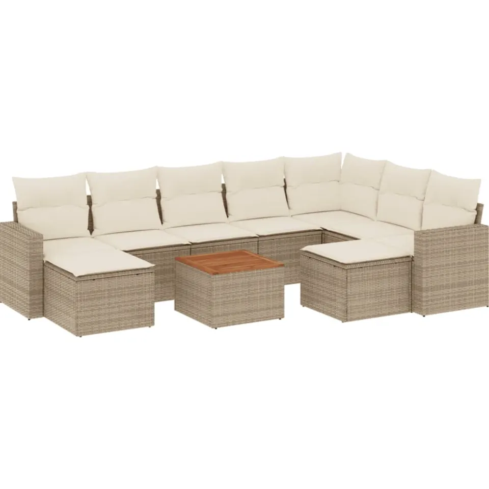 vidaXL 10-delige Loungeset met kussens poly rattan beige, foto 3