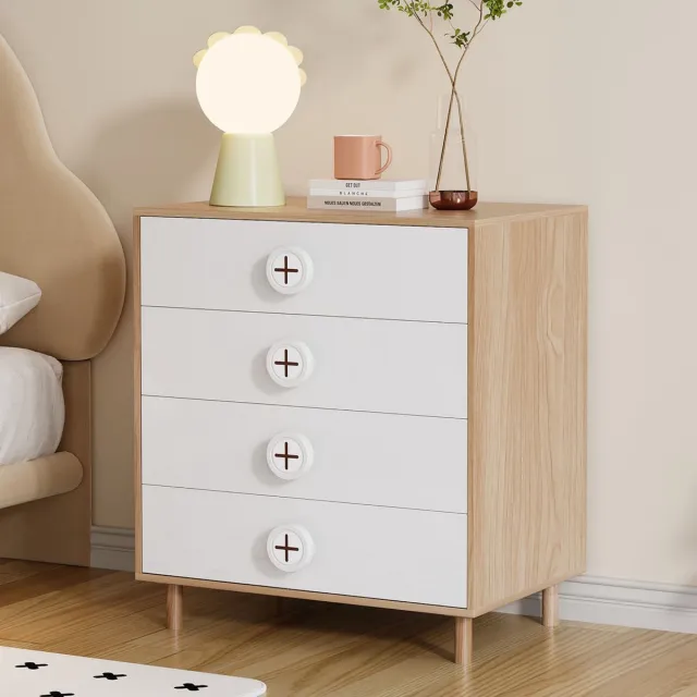 MIVRAY Ladekast - 4 Laden En Kantelbeveiliging - Voor Slaapkamer En Kinderkamer - MDF - Naturel Wit - 80x54x90 Cm Houtkleur