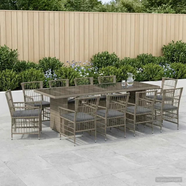 vidaXL Buiten eettafelset 11 st Grijs poly rattan, foto 2
