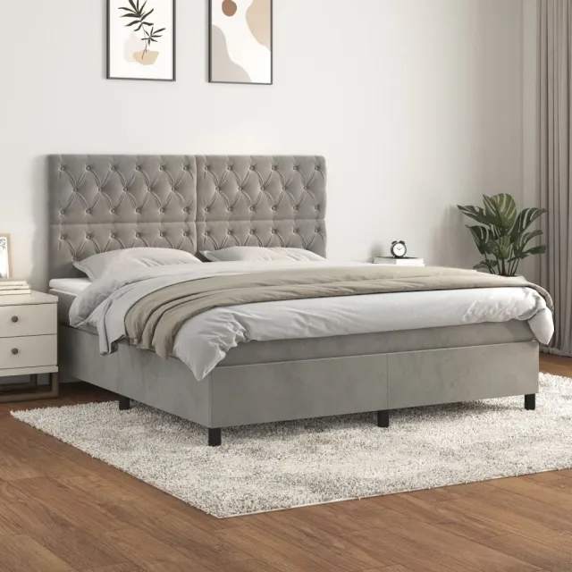 vidaXL Boxspring met matras fluweel lichtgrijs 160x200 cm grijs