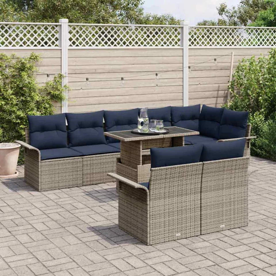vidaXL Tuin Sofa Set 9 st Grijs Poly riet, foto 2