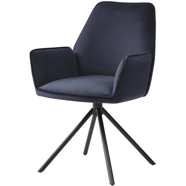 MCW Eetkamerstoel MCW-G67, keukenstoel Stoel met armleuning, draaibare autostand, fluweel MVG ~ antracietblauw, zwarte poten