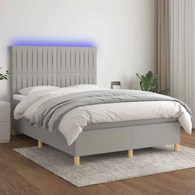 vidaXL Boxspring met matras en LED stof lichtgrijs 140x200 cm grijs