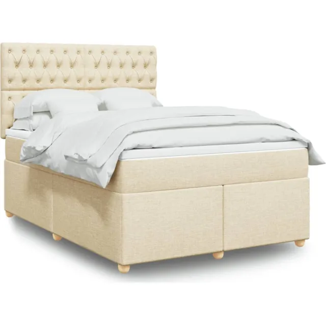 vidaXL Boxspring met matras stof crèmekleurig 140x200 cm