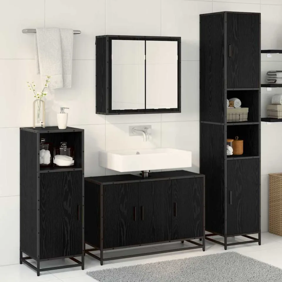 vidaXL Badkamermeubelset 3 st Zwart Eiken 90 x 33 x 60 cm Bewerkt hout, foto 3