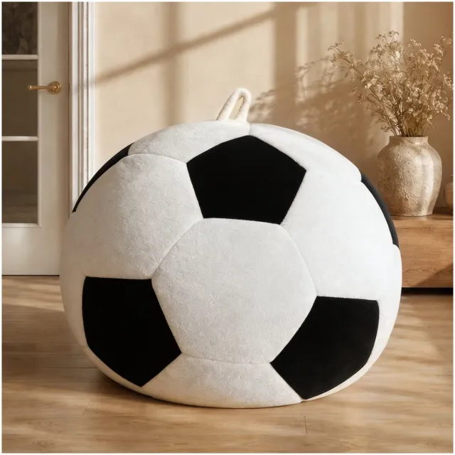 OKWISH Zitzak Voetbalvorm 130 cm - Comfortabele Relaxstoel Met Zachte Vulling - Voor Slaapkamer, Woonkamer En Leeshoek - Flanel - Wit Zwart Wit/Zwart