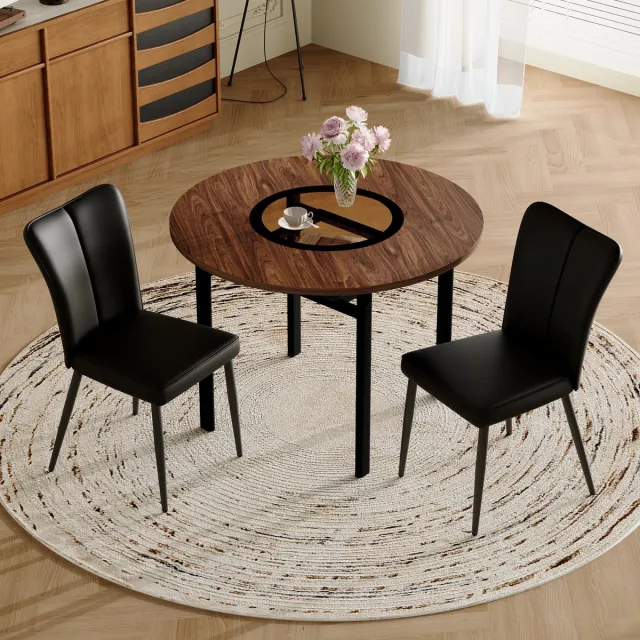 MODENUIT Eettafelset 100 cm - Ronde Tafel Met 2 Stoelen - Eetkamer en Keuken - Glas Metaal Kunstleer - Bruin Zwart