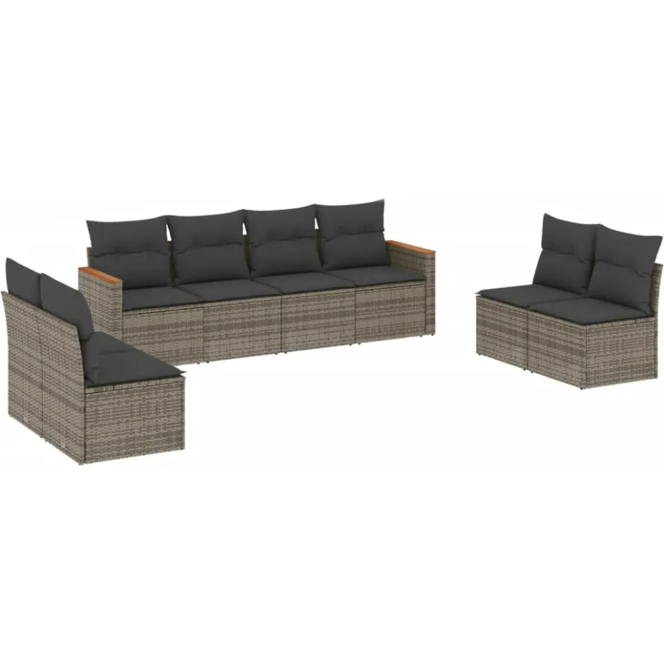 vidaXL 8-delige Loungeset met kussens poly rattan grijs, foto 3