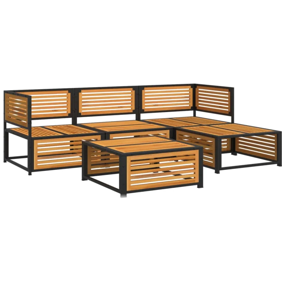 vidaXL 5-delige Loungeset met kussens massief acaciahout Bruin