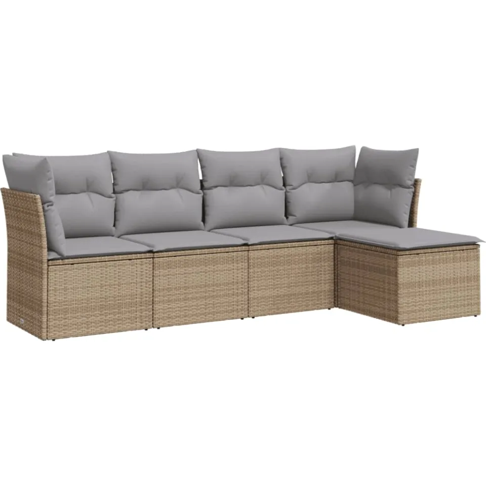 vidaXL 5-delige Loungeset met kussens poly rattan beige, foto 3