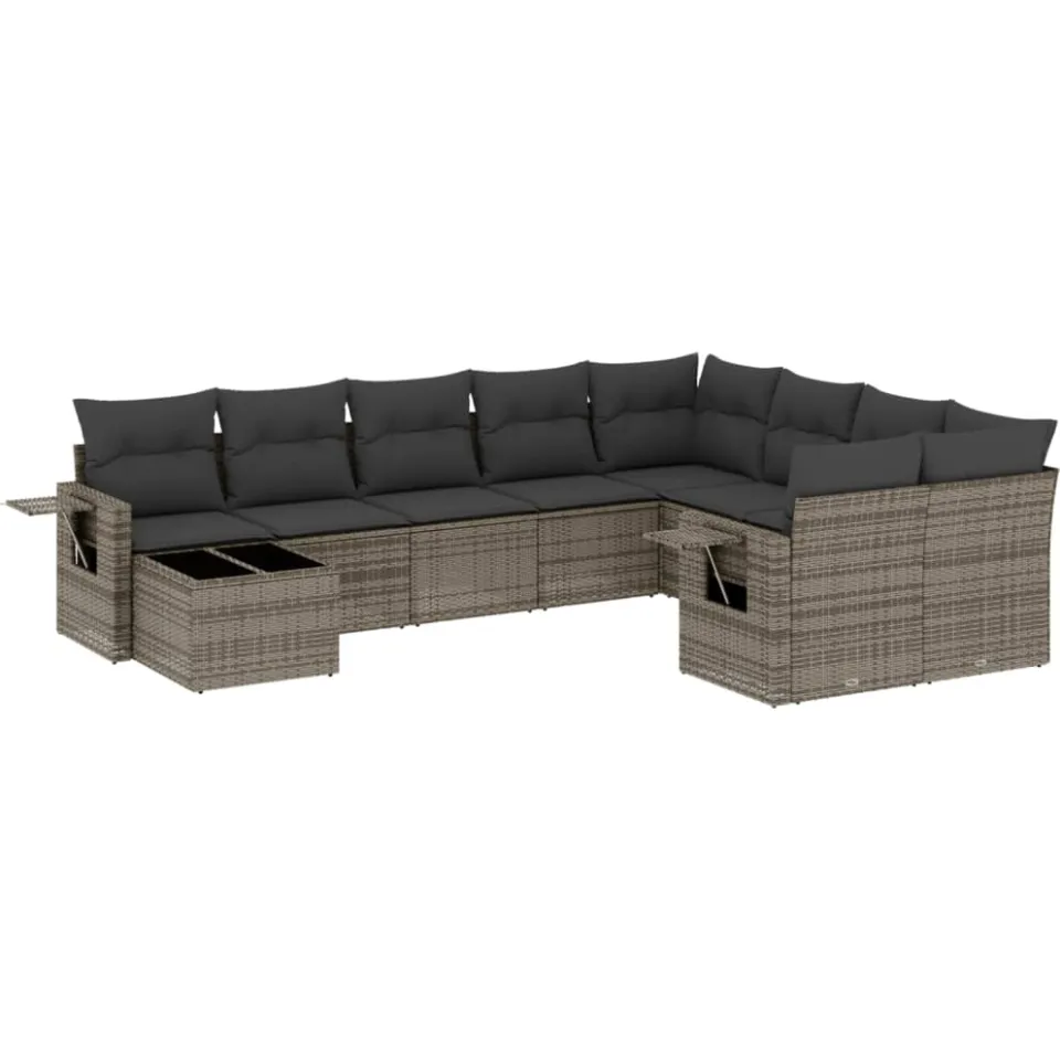 vidaXL 10-delige Loungeset met kussens poly rattan grijs