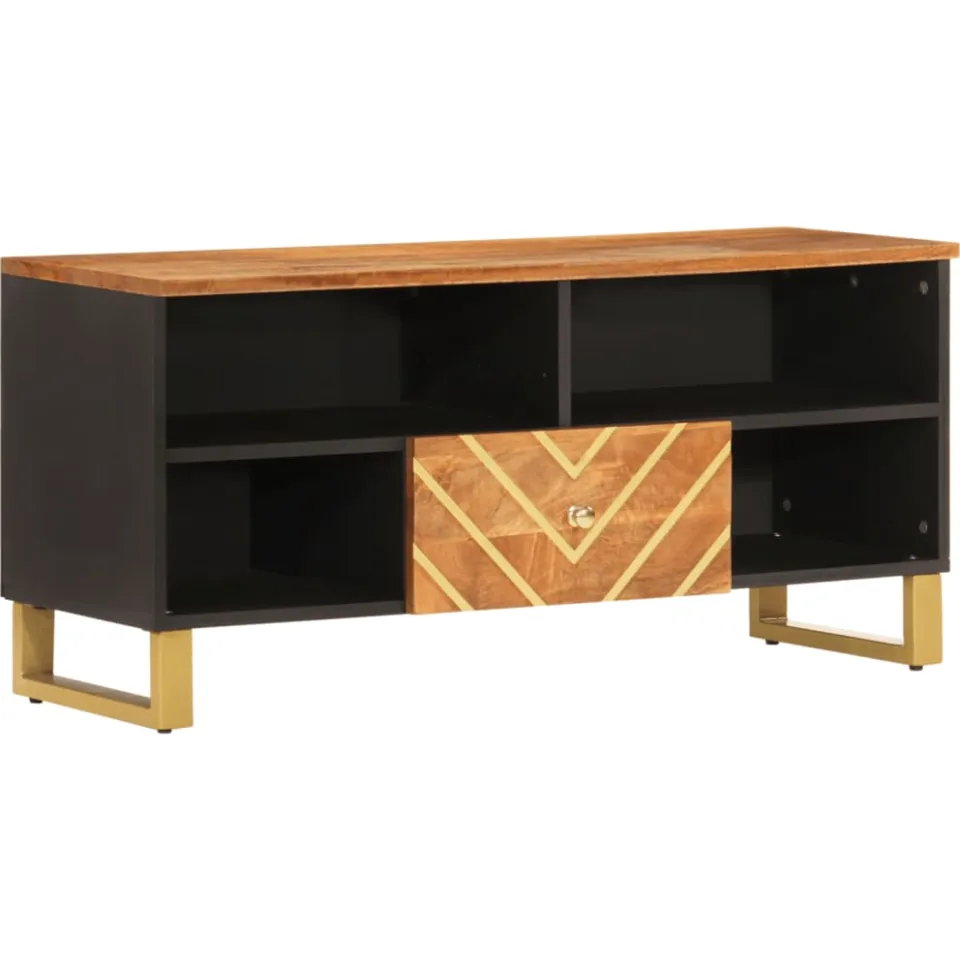 vidaXL Tv-meubel 100x33,5x46 cm massief mangohout bruin en zwart, foto 3