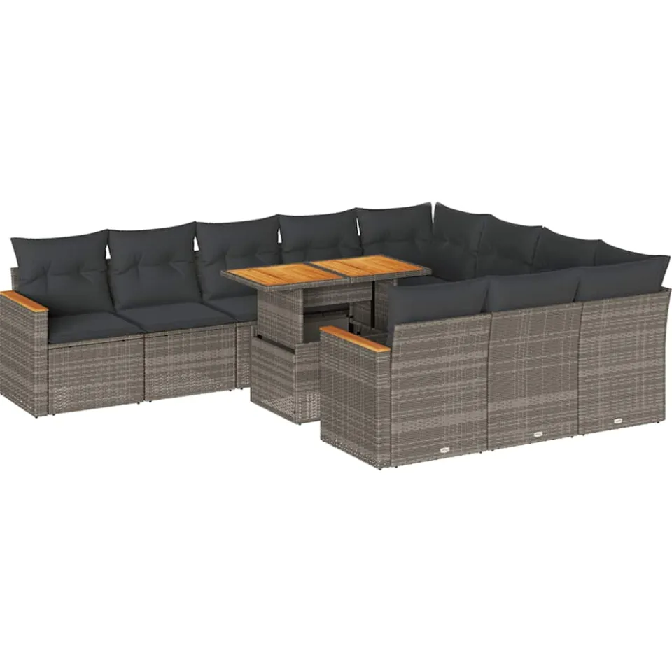 vidaXL 11-delige Loungeset met kussens poly rattan acacia grijs