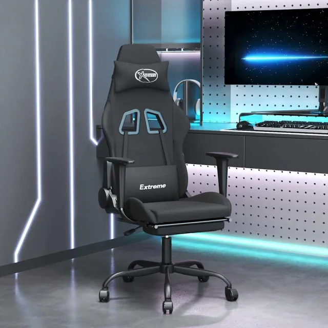 vidaXL Massage gamestoel met voetensteun stof zwart, foto 2