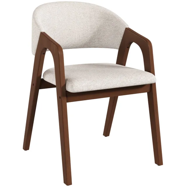 MODENUIT Eetkamerstoel - Set Van 6 Met Armleuningen - Voor Eetkamer - Hout En Linnen Beige - 60x55,5x83 Cm Walnoot