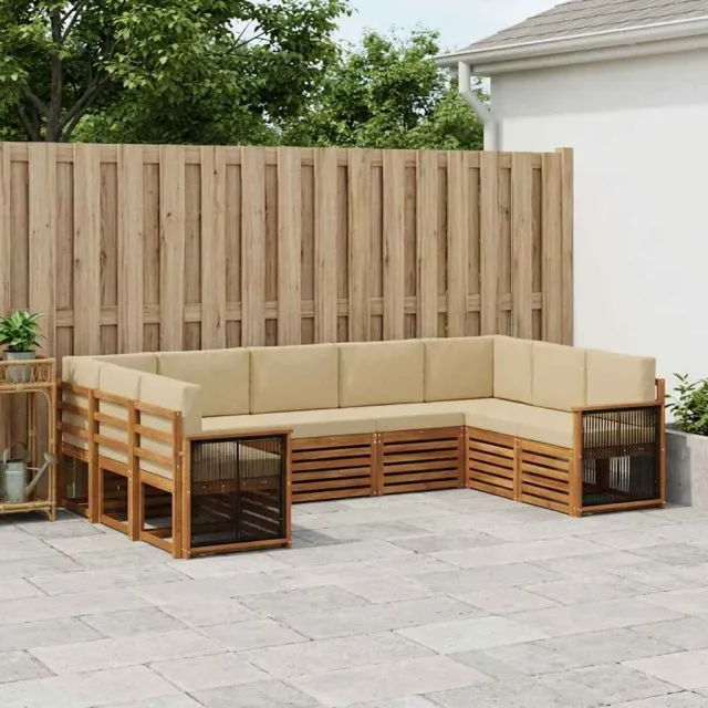vidaXL Buiten bankenset 9 st 9-zits Natuurlijk en Beige