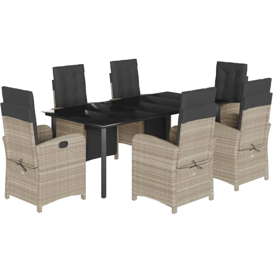 vidaXL 7-delige Tuinset met kussens poly rattan grijs