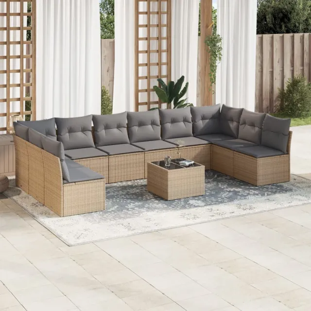 vidaXL 11-delige Tuinset met kussens poly rattan beige, foto 2