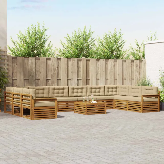 vidaXL Buiten bankenset 11 st 10-zits Natuurlijk en Beige Bruin