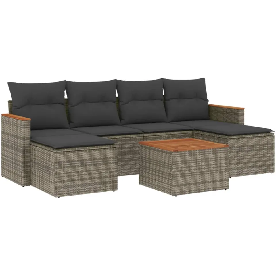 vidaXL 7-delige Loungeset met kussens poly rattan grijs, foto 3