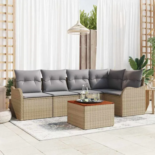 vidaXL Tuinbankenset 6 st Beige en Licht Grijs poly rattan, foto 2