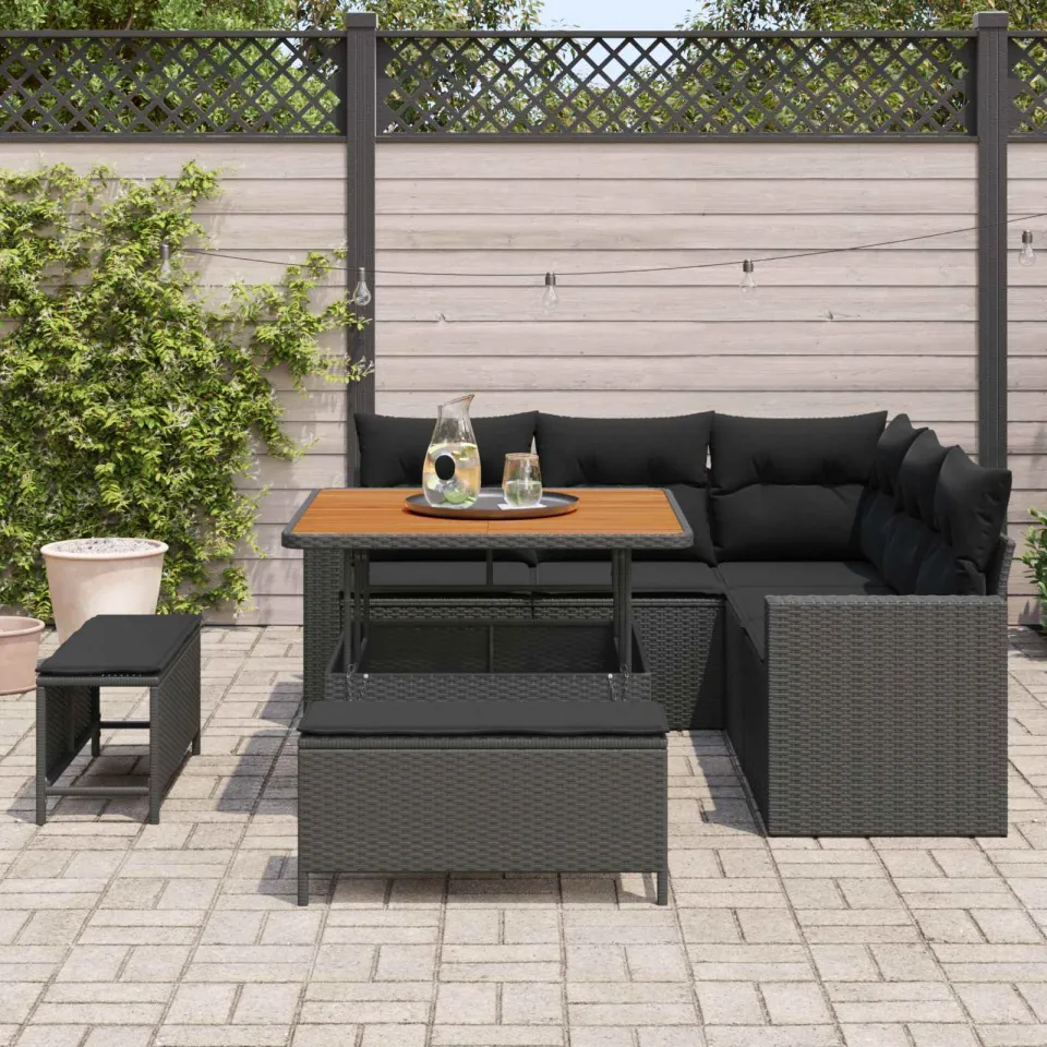 vidaXL Tuinbankenset 8 st Zwart poly rattan, foto 3