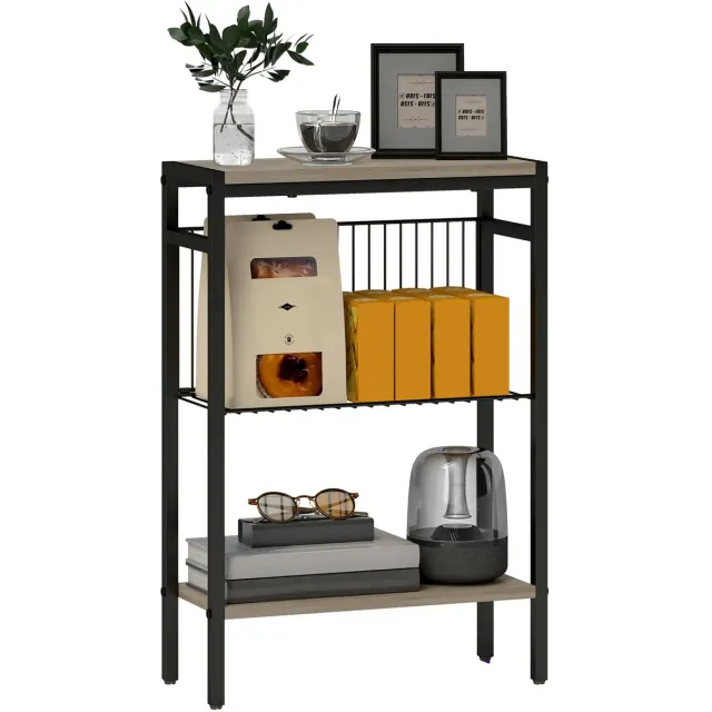 Stervia Smalle Bijzettafel - Bijzettafeltje - Salontafel - Woonkamertafel - Draagvermogen 12 Kg - 3 Laags - Zwart - 43 x 18 x 62,5 cm