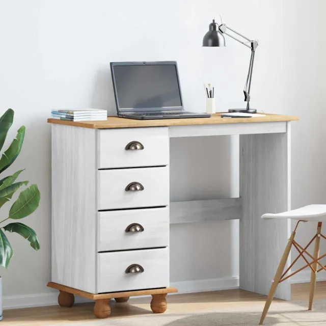 vidaXL Schrijfbureau ASKIM Wit 95 x 40 x 75 cm Massief grenenhout, foto 2