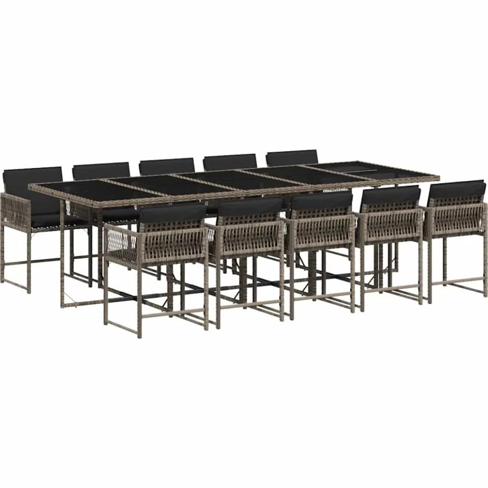 vidaXL 11-delige Tuinset met kussens poly rattan grijs, foto 3
