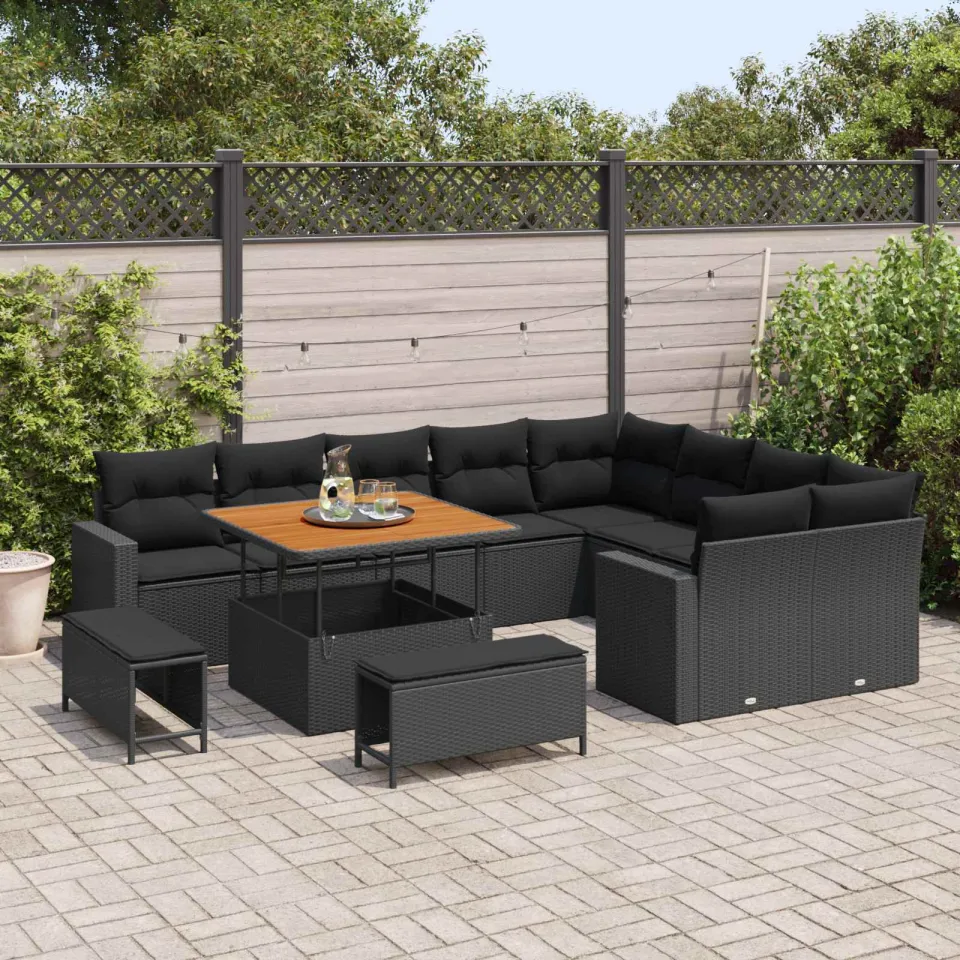 vidaXL Tuinbankenset 12 st Zwart poly rattan, foto 3