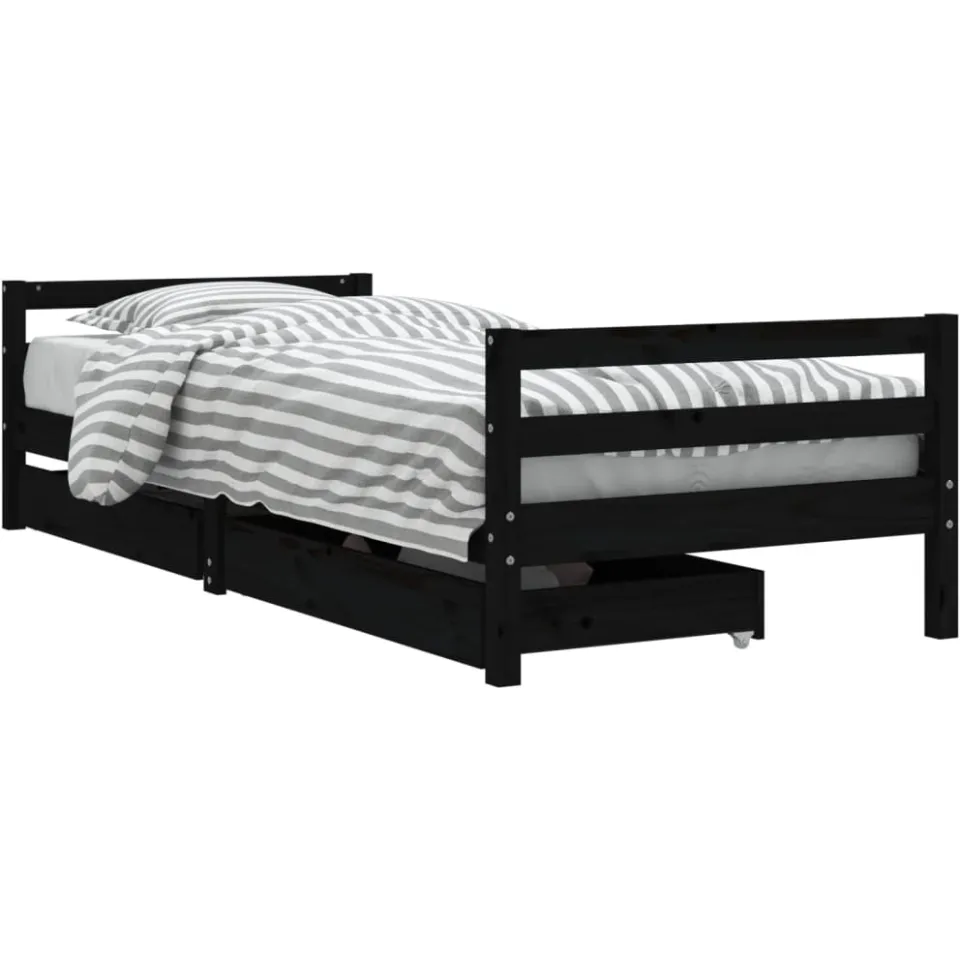 vidaXL Kinderbedframe met lades 80x200 cm massief grenenhout zwart, foto 3