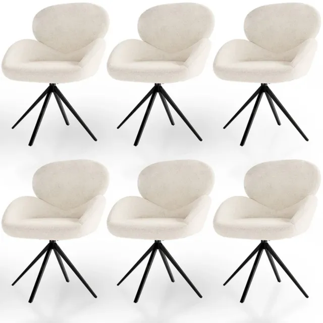 Juskys Draaistoel / Eetkamerstoel Albano - Incl. Draaifunctie - Bouclé Stof - Crème - Set van 6 Creme